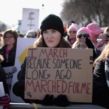  People rally downtown for the Second Annual Women's March on January 20, 2018 in Chicago, Illinois.