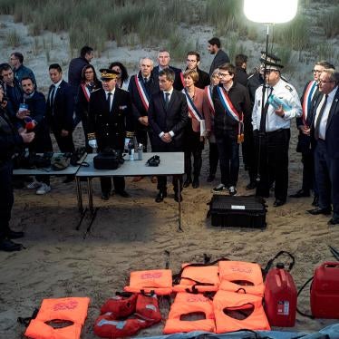 Gerald Darmanin addresses police about their work in the area of irregular immigration on October 9, 2021 near Calais, France.