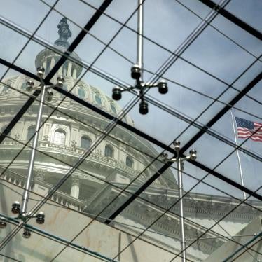 The dome of the US Capitol seen through a glass ceiling in Washington, DC, April 29, 2021.