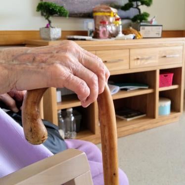 An older woman at a nursing home in Narrabri, New South Wales, Australia.