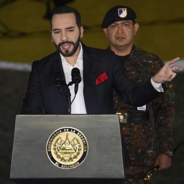 Days after the government declared a 30-day state of emergency because of gang violence, President Nayib Bukele speaks at the induction of 1,440 new soldiers into the armed forces in San Salvador, El Salvador on April 4, 2022.