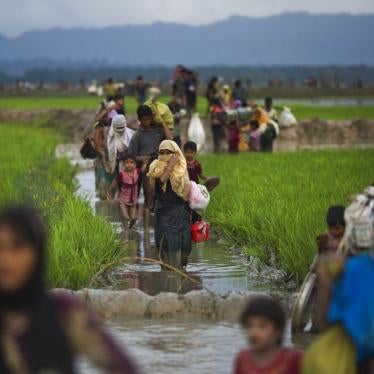 Sejumlah warga Rohingya berjalan kaki melalui sawah setelah melarikan diri dengan melintasi perbatasan dari Myanmar menuju Bangladesh dekat Teknaf, 1 September 2017 