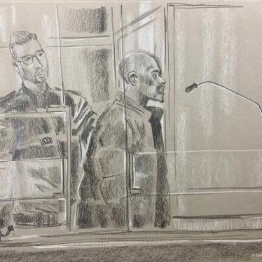 A courtroom sketch showing Kunti Kamara addressing the Paris Criminal Court during his trial, October 2022. 