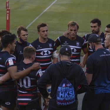Members of Hong Kong 7s at the end of a match at the HSBC World Rugby Seven Series.