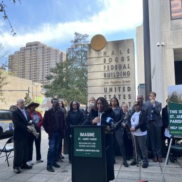 Cancer Alley resident Myrtle Felton of Inclusive Louisiana speaks at a press conference announcing a landmark environmental justice lawsuit in New Orleans.