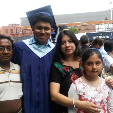 Subhajit Saha, the first person in his family to graduate from high school and college, here in June 2016 in Brooklyn, N.Y., with his father, Subodh, his mother, Seema, and sister, Linda. Since 2004, Subodh Saha, left, has received weekly physical therapy for fibromyalgia and osteoporosis, which weakens his bones and causes chronic pain.