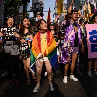 Participants march during a Pride event in support of LGBT rights in Seoul, South Korea on June 1, 2019.