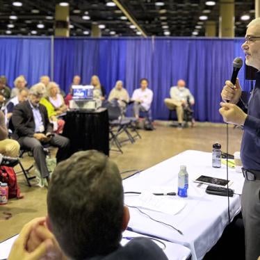 Rabbi Brant Rosen speaking at the Parliament of the World’s Religions in Chicago, Illinois on August 16, 2023. 