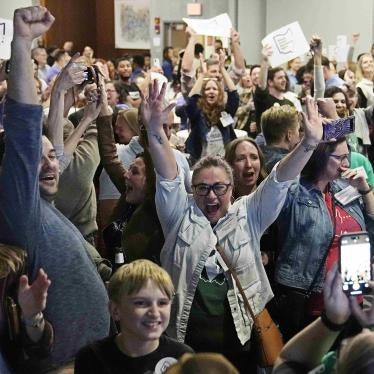 Issue 1 supporters cheer as they watch election results come in, Tuesday, Nov. 7, 2023, in Columbus Ohio. Ohio voters have approved a constitutional amendment that guarantees the right to abortion and other forms of reproductive health care. The outcome of Tuesday’s intense, off-year election was the latest blow for abortion opponents. (AP Photo/Sue Ogrocki)