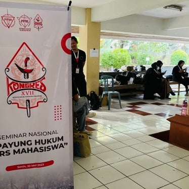 Participants at a student-journalist organized conference on the “legal umbrella” (payung hukum) of laws and regulations that protect media outlets, in Solo, Central Java, May 2023.