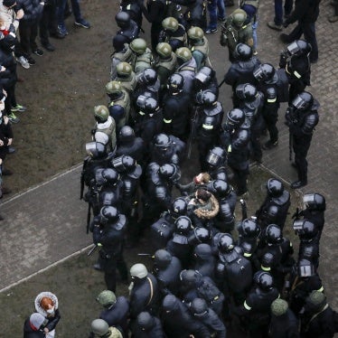 Belarusian riot police block participants at an opposition rally in Minsk, Belarus, shortly before parliamentary and local elections, and in the aftermath of the controversial presidential election results which were officially declared in favor of Alexander Lukashenko, November 15, 2020. 