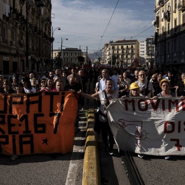 A demonstration takes place in Naples, Italy, outside the Poggioreale prison, where people gather to protest against the Meloni government's security bill 1660, October 28, 2024.
