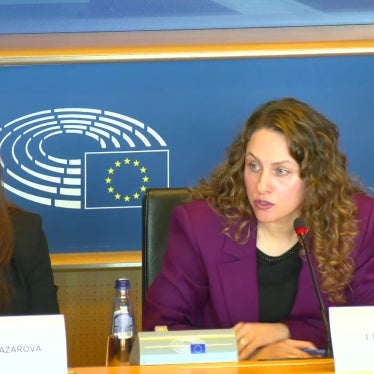 Iskra Kirova, right, addresses the European Parliament Subcommittee on Human Rights and Delegation for Relations with Central Asia, March 19, 2025. 