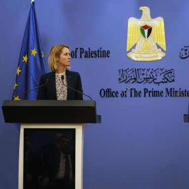 European Union's foreign policy chief Kaja Kallas (L) and Palestinian Prime Minister Mohammad Mustafa at a press conference following their meeting in Ramallah in the occupied West Bank, March 24, 2025.