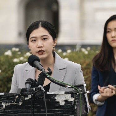 Anna Kwok, executive director of the Washington-based Hong Kong Democracy Council, at a rally in support of Hong Kong 47, Washington DC, November 19, 2024. (