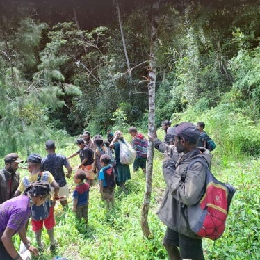 Villagers fleeing fighting between the Indonesian military and the West Papuan militants to Sugapa, the capital of Intan Jaya regency.