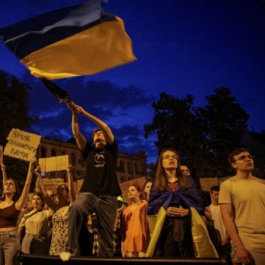 Ukrainians protest near the presidential office in the capital Kyiv against a newly passed law that curbs the independence of anti- corruption institutions, the first protest of its kind since Russia’s full scale invasion of Ukraine,  July 22, 2025.