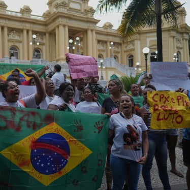 Penha favela residents protest in front of the Guanabara Palace against a deadly police operation on alleged drug traffickers of the Comando Vermelho gang, in Rio de Janeiro, October 29, 2025. 