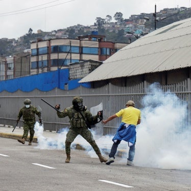 An army member clashes with a protester during a demonstration against diesel price hikes and other economic measures by Ecuadorean President Daniel Noboa’s government, in Quito, Ecuador October 12, 2025.