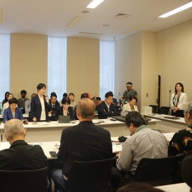 Japanese Diet member Yasue Funayama speaks at a nongovernmental organization event to advocate for Japan to step up its efforts to defend the International Criminal Court, Tokyo, October 9, 2025.