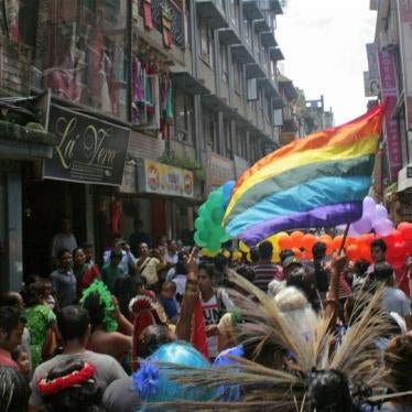 Marchers in the 2013 Gai Jatra LGBTI pride parade fill the streets of Kathmandu.