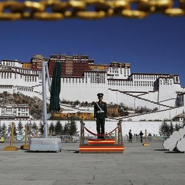 A paramilitary police officer stands guard in front of the Potala Palace in Lhasa, Tibet Autonomous Region, China on November 17, 2015. © 2015 Damir Sagolj /Reuters