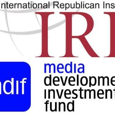 Composite photo showing the logos of the International Republican Institute (IRI) and Media Development Investment Fund (MDIF). 