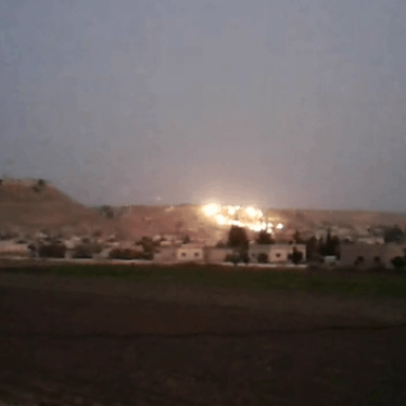 Screenshot from recording of cluster munition attack in Qalaat Al-Madiq, Syria. 