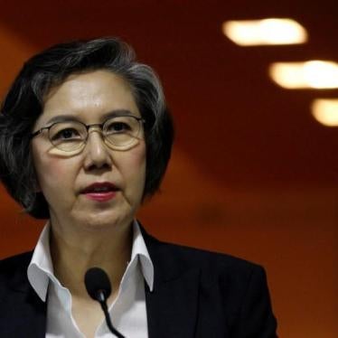 Yanghee Lee, UN special rapporteur on human rights in Burma, speaks at a news conference in Rangoon, July 1, 2016.