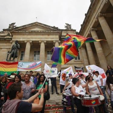 A protest demanding the rights of the lesbian, gay, bisexual, and transgender (LGBT) people, at the Congress building in Bogota November 27, 2012.