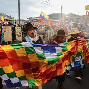 Indigenous people arrive in Quito after marching for 10 days to protest new mining and water law initiatives, as well as a constitutional reform project that would have allowed for indefinite re-election of the president. 
