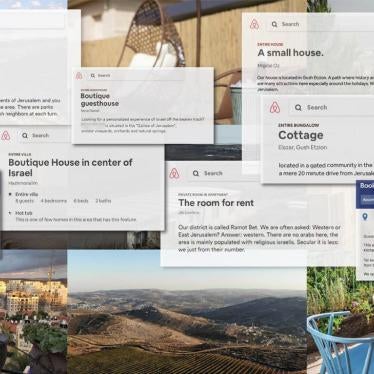 Listings by the global travel companies Airbnb and Booking.com for properties in unlawful Israeli settlements in the occupied West Bank.