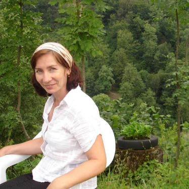 Natalia Estemirova in Nozhai-Yurt district of Chechnya.