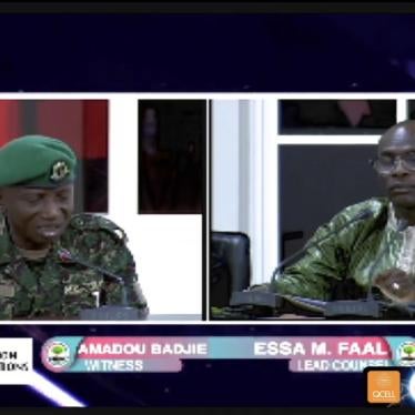 TRRC lead counsel Essa Faal questioning Staff Sgt. Amadou Badjie at Gambia Truth, Reconciliation and Reparations Commission, July 25, 2019 