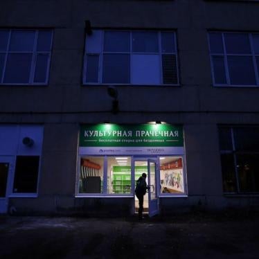 Free-of-charge laundry for the homeless in St. Petersburg, Russia.