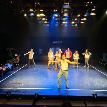 Actors and actresses with down syndrome represent Hamlet in a theater in Lima in December 2019.
