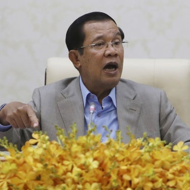 Cambodia's Prime Minister Hun Sen gestures during a speech on the current state of a new virus from China in Phnom Penh, Cambodia, Thursday, Jan. 30, 2020.