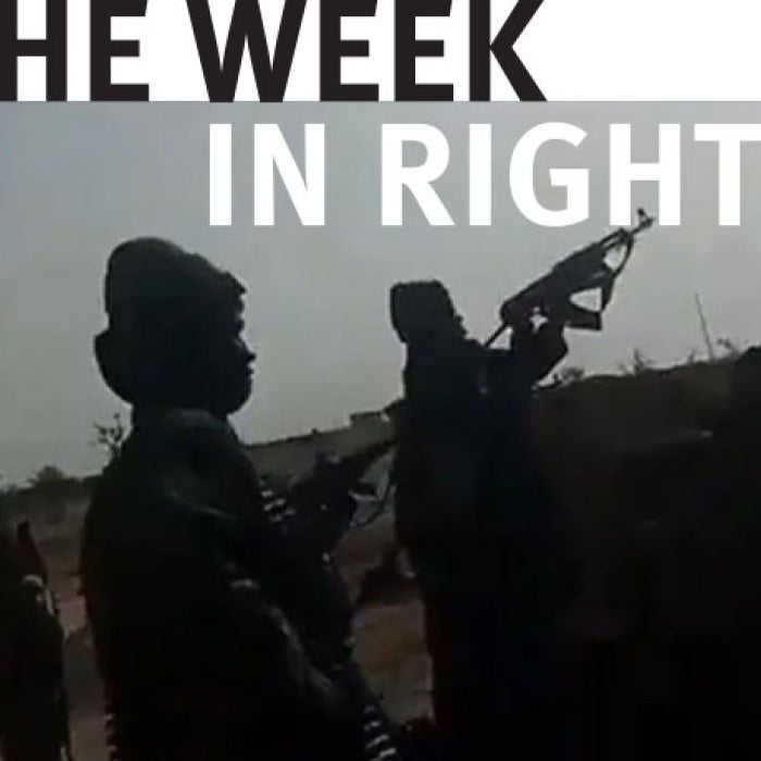 Outlines of figures holding weapons. 