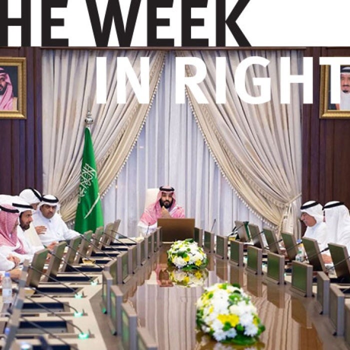 Council of men meet in Saudi Arabia. 