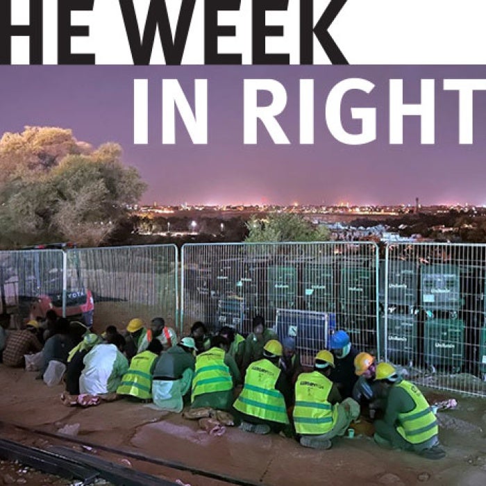 Photo of Saudi workers with Week in Rights written over it
