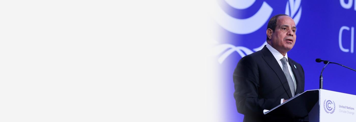 Egypt's President Abdel Fattah al-Sisi speaks during the opening ceremony of the UN Climate Change Conference COP26 in Glasgow, Scotland, November 1, 2021. 